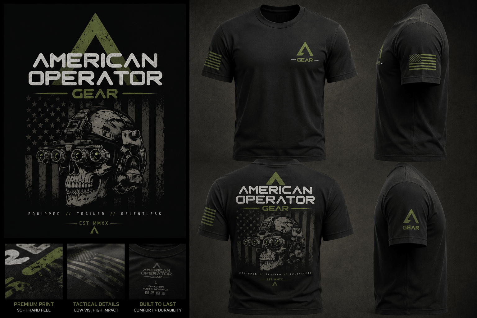 American Operator Gear — Relentless Operator Tee featuring tactical operator tee design and distressed graphics.