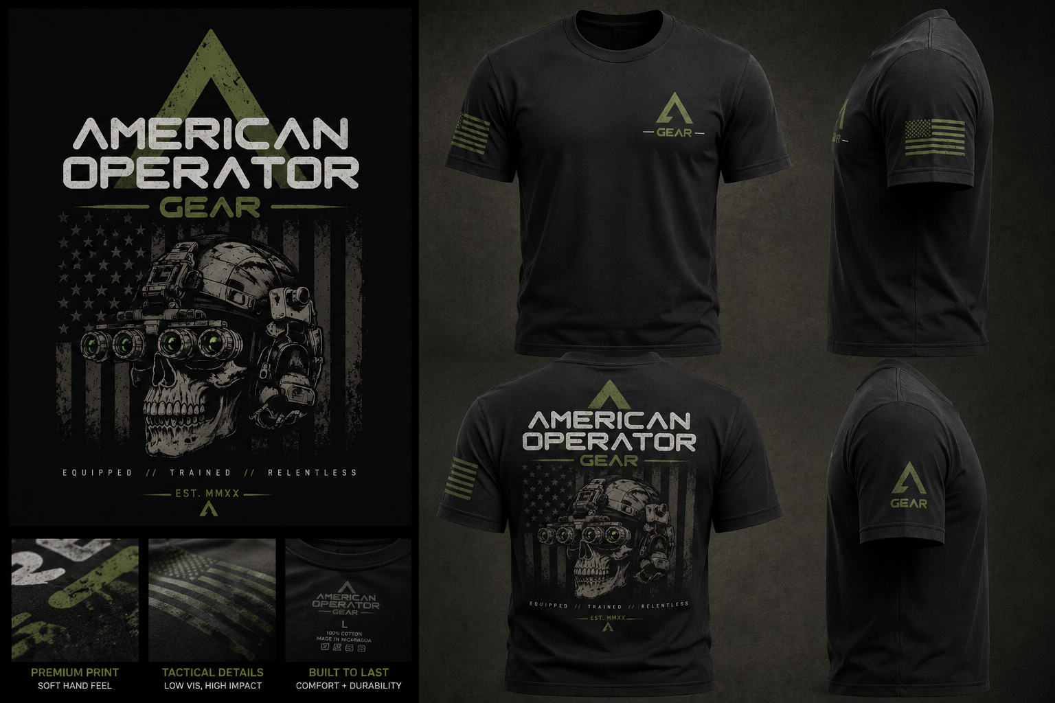 American Operator Gear — Relentless Operator Tee featuring tactical operator tee design and distressed graphics.